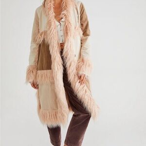Women's Faux Fur Trim Patchwork Coat